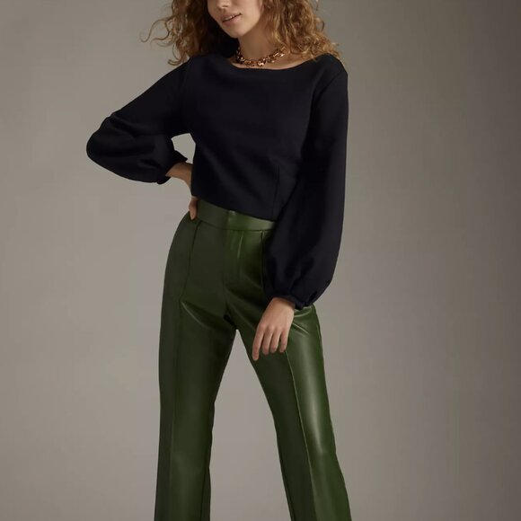 Anthropologie Maeve Black Balloon Sleeve Tie Back Corset Sweatshirt Top - Picture 2 of 4